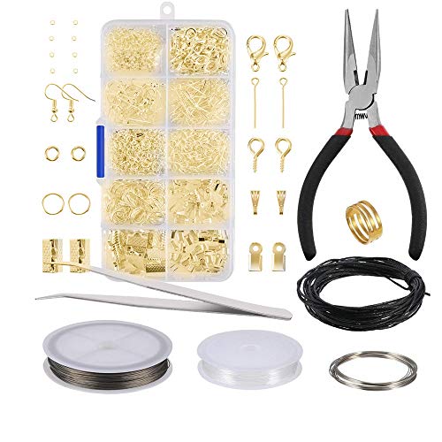 byou Schmuckherstellung Set,Schmuck Basteln Zubehör 912 teiliges Silber Zubehör im Kunststoff-Box Enthält Zange Pinzette Gold Zubehör und Draht zum Schmuck Reparatur Herstellung DIY Bastelbedarf von byou