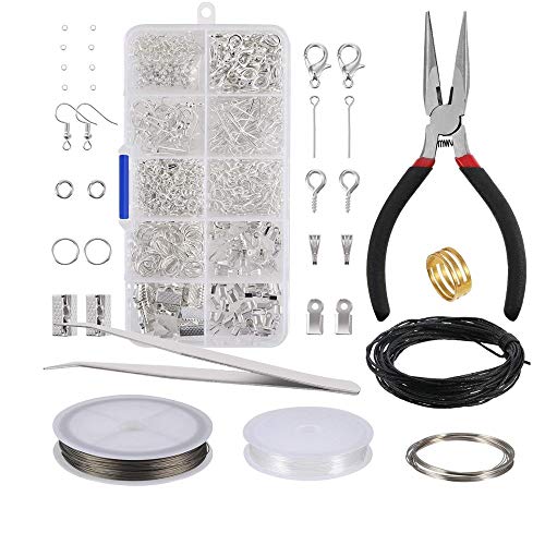 byou Schmuckherstellung Set,Schmuck Basteln Zubehör 912 teiliges Silber Zubehör im Kunststoff-Box Enthält Zange Pinzette Silber Zubehör und Draht zum Schmuck Reparatur Herstellung DIY Bastelbedarf von byou