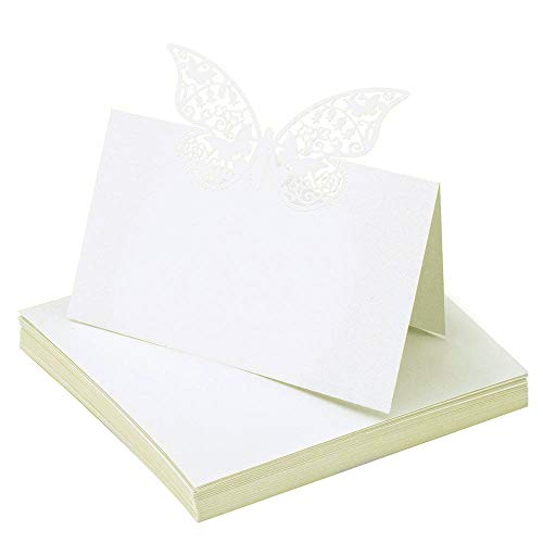 byou Tischkarten,Platzkarten 50 stück Perlweiss Blanko Schmetterling Namenskarten für Hochzeiten Geburtstage Taufe Familienfeiern Trauerfeiern Meetings Präsentationen 12 * 9cm von byou