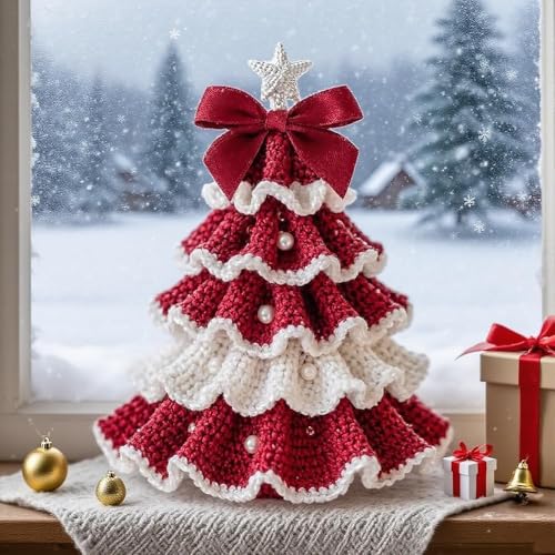 ByteCraft Häkelnadel Set für Anfänger, Crochet Set, DIY Häkel-Weihnachtsbaum-Set (inklusive Wolle, Häkeln, Perlen und Anleitungen)——Geschenk für Jugendliche & Erwachsene (Hellrot Weiß) von ByteCraft