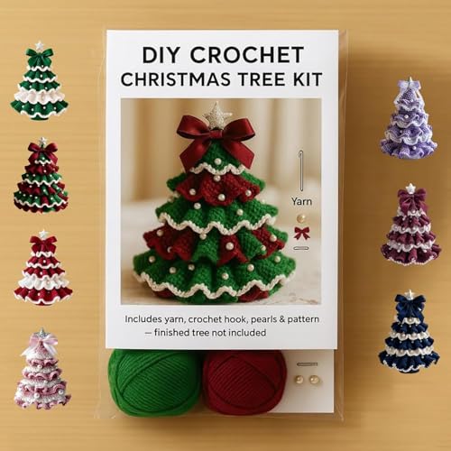 ByteCraft Häkelnadel Set für Anfänger, Crochet Set, DIY Häkel-Weihnachtsbaum-Set (inklusive Wolle, Häkeln, Perlen und Anleitungen)——Geschenk für Jugendliche & Erwachsene (Rot Grün) von ByteCraft