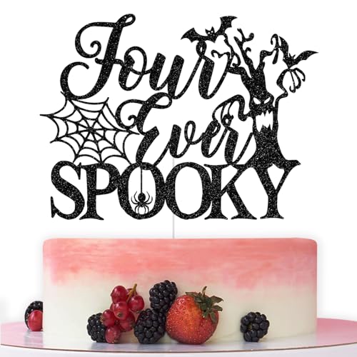 Four Ever Gruselige Kuchendekoration, Halloween 4. Geburtstag, Kuchendekoration, Halloween 4 Jahre alt, Four Ever Gruselige Geburtstagsparty-Dekorationen, schwarzer Glitzer Four Ever Gruselige Kuchendekoration, Halloween 4. Geburtstag, Kuchendekoration, Halloween 4 Jahre alt, Four Ever Gruselige Geburtstagsparty-Dekorationen, schwarzer Glitzer von Bytorjar