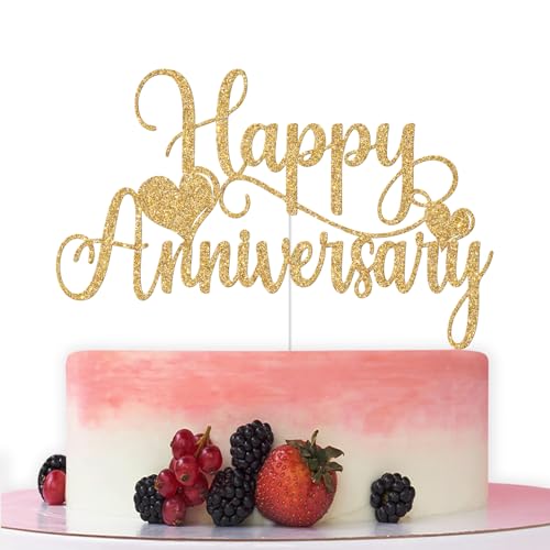 Tortenaufsatz "Happy Anniversary", Hochzeitstag, Kuchendekoration, Geburtstag, Hochzeit, Jahrestag, Party-Dekoration, Zubehör, goldfarbener Glitzer Tortenaufsatz "Happy Anniversary", Hochzeitstag, Kuchendekoration, Geburtstag, Hochzeit, Jahrestag, Party-Dekoration, Zubehör, goldfarbener Glitzer von Bytorjar