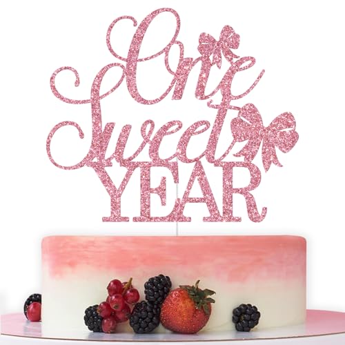 Tortenaufsatz "One Sweet Year", Schleife, 1. Geburtstag, Kuchendekoration, Party-Dekoration, rosa Glitzer Tortenaufsatz "One Sweet Year", Schleife, 1. Geburtstag, Kuchendekoration, Party-Dekoration, rosa Glitzer von Bytorjar