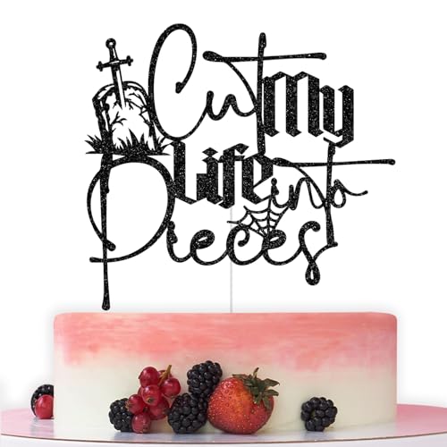 Tortenaufsatz mit Aufschrift "Cut My Life Into Pieces", Emo-Party-Nacht, Tod für meine Jugendliche, Beerdigung, 30., 40., 50. Geburtstag, Party-Dekoration, schwarzer Glitzer Tortenaufsatz mit Aufschrift "Cut My Life Into Pieces", Emo-Party-Nacht, Tod für meine Jugendliche, Beerdigung, 30., 40., 50. Geburtstag, Party-Dekoration, schwarzer Glitzer von Bytorjar