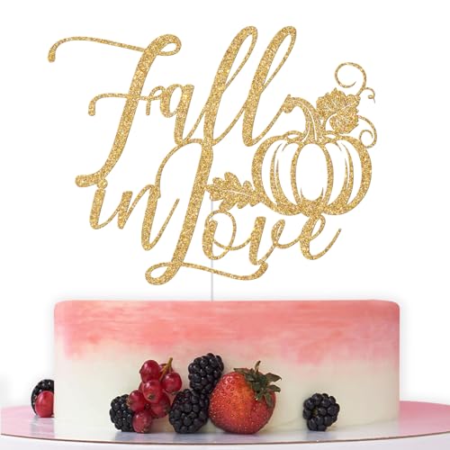 Tortenaufsatz mit Aufschrift "Fall in Love", Hochzeitstortendekoration, Herbst-Erntedankfest, Babyparty, Brautparty, Hochzeitstag, Party-Dekorationen, goldener Glitzer von Bytorjar