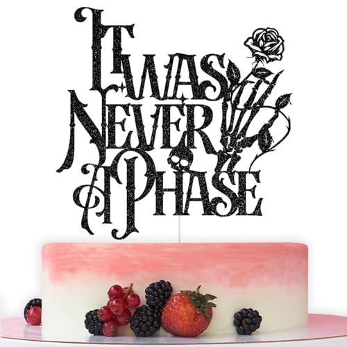Tortenaufsatz mit Aufschrift "It Was Never A Phase", Elder Emo, Geburtstagsdekoration, "Death to My Youth", Beerdigung, 30., 40., 50. Geburtstag, Party-Dekoration, schwarzer Glitzer von Bytorjar