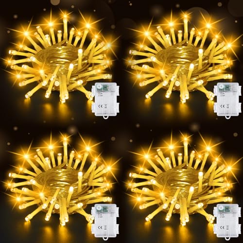 Bzavor 4 Stück Lichterkette Außen Batterie, 5M 20 LED Lichterkette mit Timer 6h, IP65 Wasserdicht LED Lichterkette mit Batterie, Lichterkette Weihnachtsbaum innen Batterie für Weihnachtsdekorationen von Bzavor
