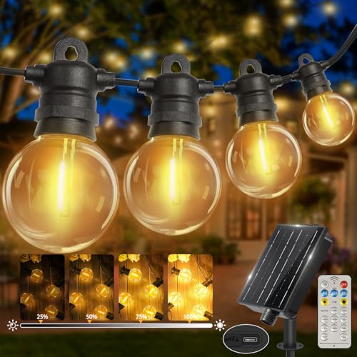 lP68 Solar Lichterkette Aussen, 15M 25 Birnen + 2 Ersatz, G40 Gluhbirnen ABS Kunststoff Lichterkette Außen Solar Wasserdicht, Solar Lichterkette für Outdoor Lichterkette Warmweiss für Romantisch von Bzavor