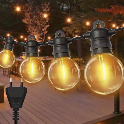 lP68 LED Lichterkette Außen, 6M 10 Birnen + 1 Ersatz, G40 Gluhbirnen ABS Kunststoff Lichterkette Strom, Wasserdicht Outdoor Lichterkette Warmweiss fur Romantisch Garten Balkon von Bzavor