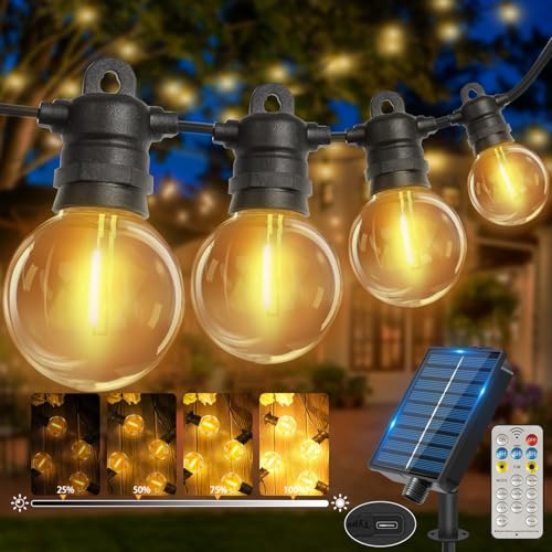lP68 Solar Lichterkette Aussen, 10M 18 Birnen + 2 Ersatz, G40 Gluhbirnen ABS Kunststoff Lichterkette Außen Solar Wasserdicht, Solar Lichterkette für Outdoor Lichterkette Warmweiss für Romantisch von Bzavor