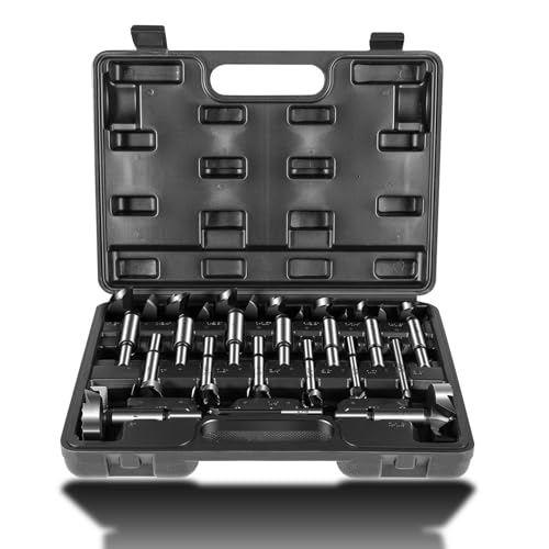 PB-100 Forstner-Bit-Set mit Tragetasche, 0,6 cm bis 5,4 cm im Durchmesser, universell passend für Weichholz, Hartholz und mehr, gewellte gezackte Felgen, präzise Löcher, saubere Späne (16 Stück) von Bzumperyz
