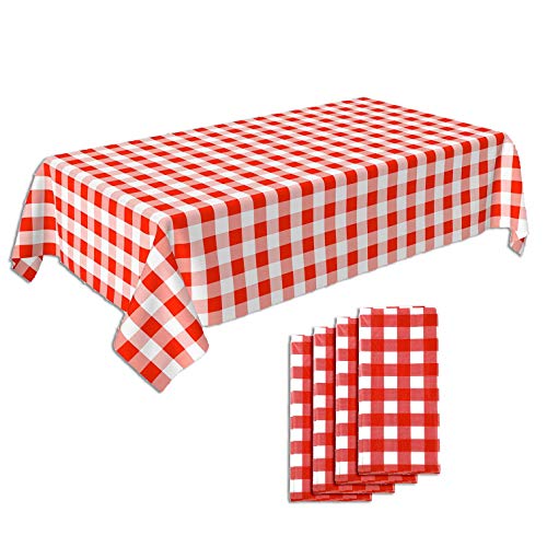 Picknick-Einweg-Tischdecken, 4er-Pack, rot Kariertes Muster, 2,75 x 1,4 Meter, für Grillabende, Gartenpartys & Outdoor-Veranstaltungen von C CRYSTAL LEMON