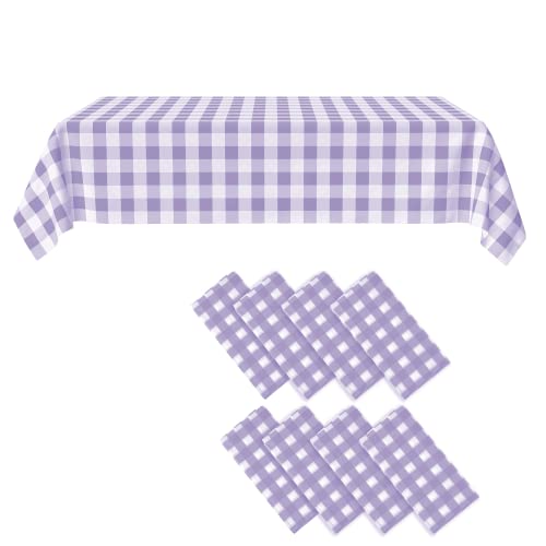 Violette Tischdecken, 8 Stück, Kristall, Zitrone, kariert, Kunststoff, Picknick- und Party-Tischdecke, Einweg-Karo-Design für rechteckige Tische von C CRYSTAL LEMON