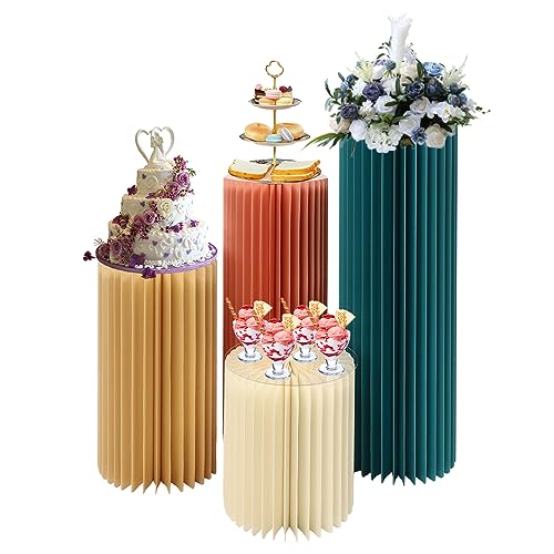 C-Juzarl 4PCS Hochzeit Karton Blumensäule Vasen, Faltbarer Blumenständer Dekosäule Blumenständer für Hochzeit Verlobung Geburtstag Tischdekoration-40/60/80/100cm, LH240314DE001 von C-Juzarl
