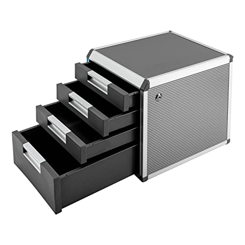 Metall Schubladenbox Abschließbar 4 Fächer A4, mit Beschriftungsfeldern, Dokumenten Aufbewahrung Ablagebox Aluminiumlegierung, Ordnungsbox Dokumentenbox (31.5 * 35 * 29.8cm) von C-Juzarl