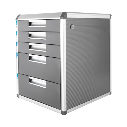 Metall Schubladenbox Abschließbar 5 Fächer, Aluminiumlegierung, mit Beschriftungsfeldern, Dokumenten Aufbewahrung Ablagebox Silber(31.5 * 35 * 40.5cm) von C-Juzarl