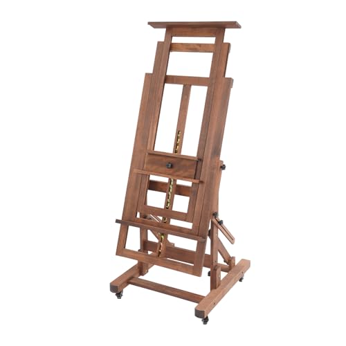 Staffelei Holz Einstellbar 140-300cm Staffeleien Groß mit Rädern, waagerecht und senkrecht malen, für Malen, Künstler, Erwachsene, 10kg Belastbar (Retro Farbe) von C-Juzarl