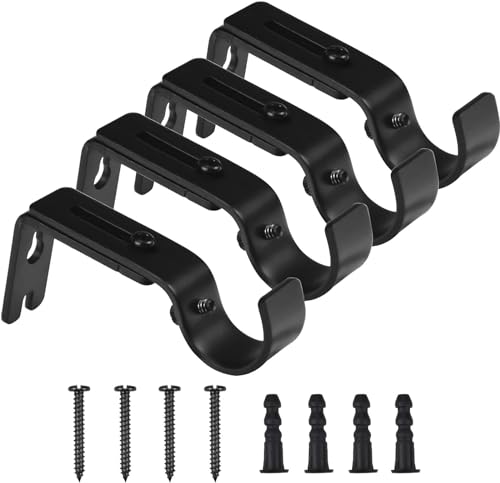 C-easb 4 Stück Gardinenstangenhalter verstellbare Wandhalterung, Gardinenstangenhalter aus Metall, Gardinenstangenhalter, Gardinenstangen-Wandhalterung mit Schrauben - Schwarz von C-easb