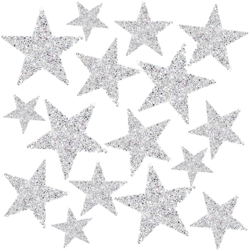 Bügelbilder Stern Patches, 18 Stück Bügelbilder Stern Patches zum Aufbügeln, 4 Größen Strass Star Applikation, Aufnäher Glitzer Strass Flicken, für Jeans Kleidung Jacken Rucksäcke Hüte, Silber Bügelbilder Stern Patches, 18 Stück Bügelbilder Stern Patches zum Aufbügeln, 4 Größen Strass Star Applikation, Aufnäher Glitzer Strass Flicken, für Jeans Kleidung Jacken Rucksäcke Hüte, Silber von CAAGGMM