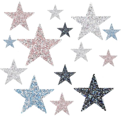 Bügelbilder Stern Patches, 18 Stück Multi Farben Aufnäher zum Aufbügeln, 4 Größen Strass Star Applikation, Stern Aufnäher zum Aufbügeln, für DIY Kleidung, Mützen, Jeans, Kleid, Rucksäcke Bügelbilder Stern Patches, 18 Stück Multi Farben Aufnäher zum Aufbügeln, 4 Größen Strass Star Applikation, Stern Aufnäher zum Aufbügeln, für DIY Kleidung, Mützen, Jeans, Kleid, Rucksäcke von CAAGGMM