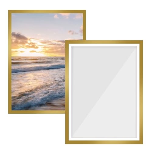 CAAGGMM Diamond Painting Rahmen, 2 Stück 30 x 40 cm Diamant Kunstrahmen Selbstklebend, Magnetischer Rahmen, für Dokumente, Fotos, Posterausstellung(Gold) von CAAGGMM