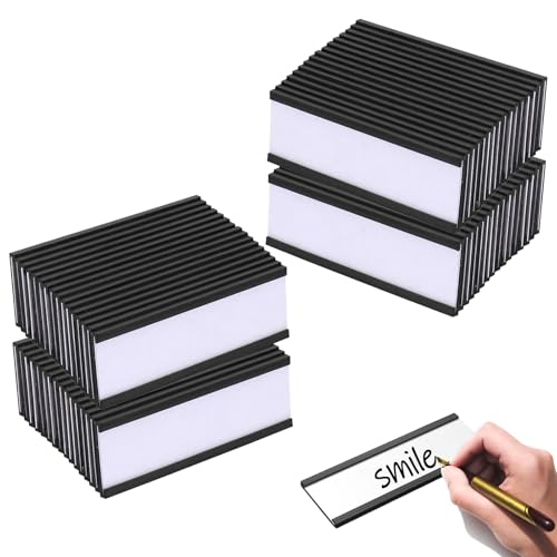 Magnetische Etikettenhalter, 60 Stück Beschreibbare Magnete Etiketten, 2,5 x 7,6 cm Etikettenträger mit Papiereinsätze, C Kanal Magnet Etiketten, Magnettafeln für Kühlschränke von CAAGGMM