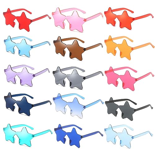 CAASFOOY Sternförmige Partybrille, 15 Stück in 15 verschiedenen Farben, Retro, Rahmenlose Sonnenbrille für Herren Damen Party Kostümzubehör CAASFOOY Sternförmige Partybrille, 15 Stück in 15 verschiedenen Farben, Retro, Rahmenlose Sonnenbrille für Herren Damen Party Kostümzubehör von CAASFOOY
