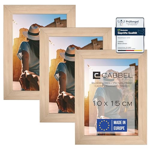 CABBEL (3er Set Bilderrahmen 10x15 cm, Natur, stabiles MDF-Holz Rahmen, bruchsicherem Plexi-Glas, zum Aufhängen & Aufstellen, ideal für Fotos/Bilder/Collage CABBEL (3er Set Bilderrahmen 10x15 cm, Natur, stabiles MDF-Holz Rahmen, bruchsicherem Plexi-Glas, zum Aufhängen & Aufstellen, ideal für Fotos/Bilder/Collage von CABBEL