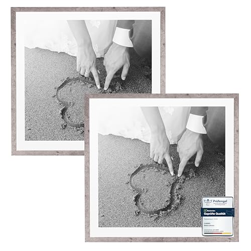 CABBEL 2x Bilderrahmen 60x60 cm Grau (Beton) Rahmen 2-Pack | Dokumentenrahmen, Collage, Poster | MDF Holz-Posterrahmen Acrylglas | Picture Frame, Puzzlerahmen, Bilder, Fotorahmen zum Aufhängen von CABBEL