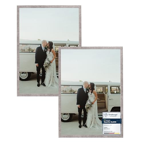 CABBEL 2x Bilderrahmen 60x80 cm Grau (Beton) Rahmen 2-Pack | Dokumentenrahmen, Collage, Poster | MDF Holz-Posterrahmen Acrylglas | Picture Frame, Puzzlerahmen, Bilder, Fotorahmen zum Aufhängen von CABBEL