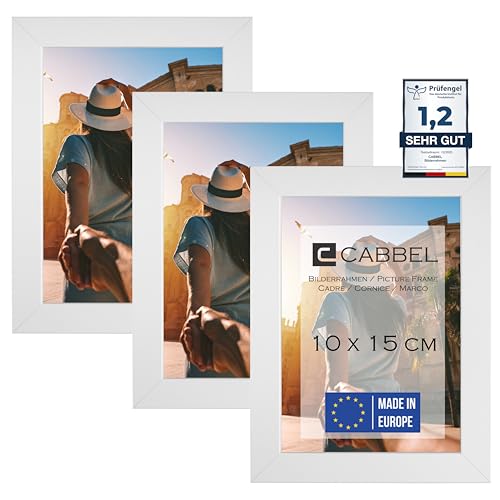 CABBEL (3er Set Bilderrahmen 10x15 cm, Weiß, stabiles MDF-Holz Rahmen, bruchsicherem Plexi-Glas, zum Aufhängen & Aufstellen, ideal für Fotos/Bilder/Collage von CABBEL
