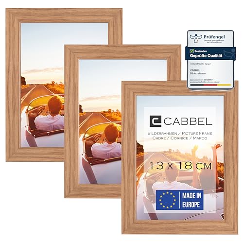 CABBEL 3er Set Bilderrahmen 13x18 MDF Holz-Rahmen mit bruchsicherem Acrylglas in Eiche von CABBEL