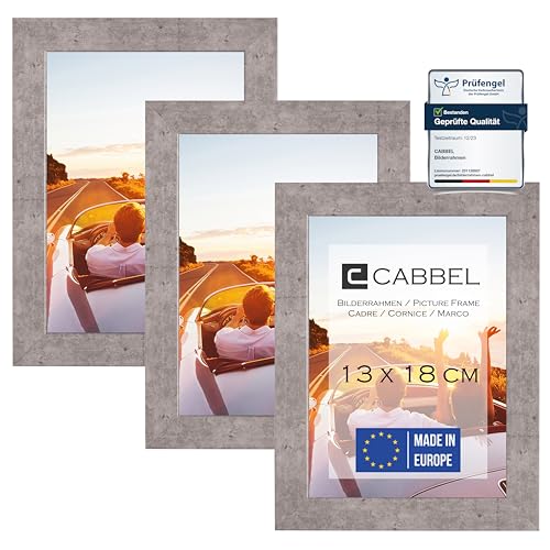 CABBEL 3er Set Bilderrahmen 13x18 MDF Holz-Rahmen mit bruchsicherem Acrylglas in Grau/Beton von CABBEL