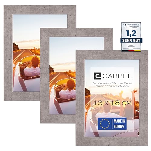 CABBEL 3er Set Bilderrahmen 13x18 MDF Holz-Rahmen mit bruchsicherem Acrylglas in Grau/Beton von CABBEL