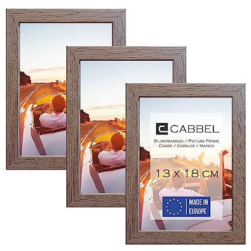 CABBEL 3er Set Bilderrahmen 13x18 MDF Holz-Rahmen mit bruchsicherem Acrylglas in Eiche Dunkel von CABBEL
