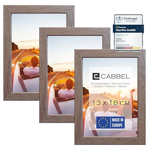 CABBEL 3er Set Bilderrahmen 13x18 MDF Holz-Rahmen mit bruchsicherem Acrylglas in Braun von CABBEL