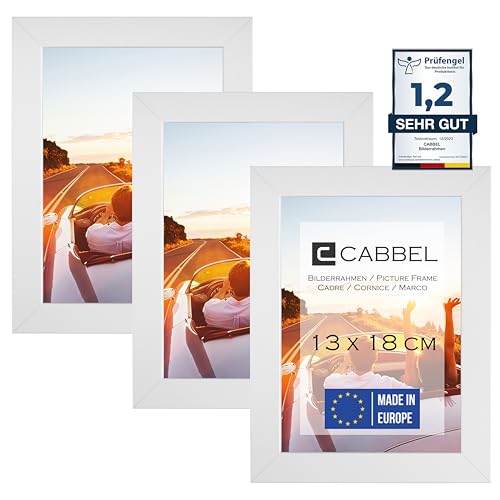 CABBEL 3er Set Bilderrahmen 13x18 MDF Holz-Rahmen mit bruchsicherem Acrylglas in Weiß von CABBEL