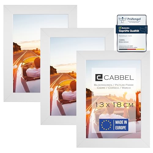 CABBEL 3er Set Bilderrahmen 13x18 MDF Holz-Rahmen mit bruchsicherem Acrylglas in Weiß von CABBEL