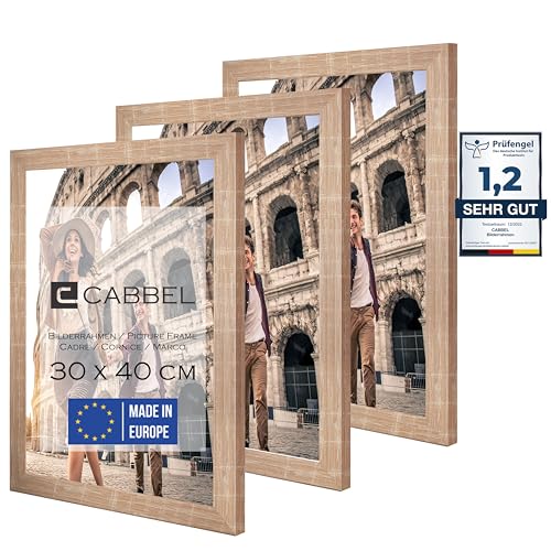 CABBEL 3er Set Bilderrahmen 30x40 cm MDF Holz-Rahmen mit bruchsicherem Acrylglas, ideal für Poster, Portraits in Mokka Hell von CABBEL