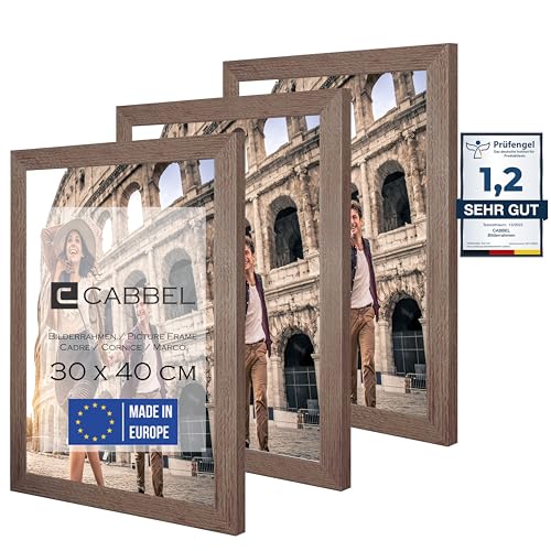 CABBEL 3er Set Bilderrahmen 30x40 cm MDF Holz-Rahmen mit bruchsicherem Acrylglas, ideal für Poster, Portraits in Braun von CABBEL