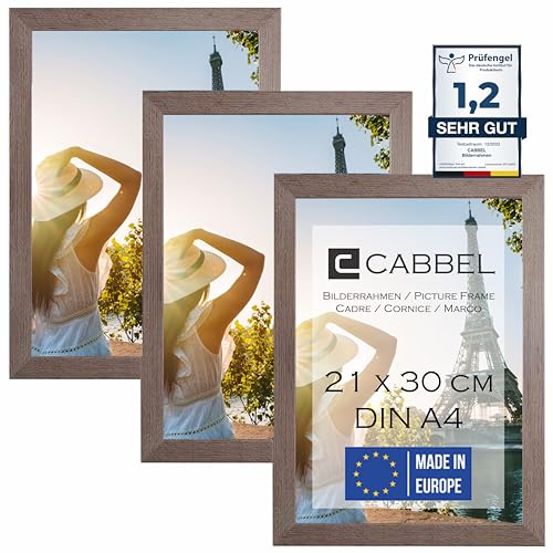 CABBEL 3er Set Bilderrahmen DIN A4 21x30 MDF Holz-Rahmen mit bruchsicherem Acrylglas, ideal für Collagen, Portraits & Urkunden in Braun von CABBEL