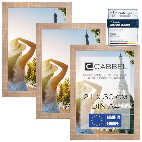 CABBEL 3er Set Bilderrahmen DIN A4 21x30 MDF Holz-Rahmen mit bruchsicherem Acrylglas, ideal für Collagen, Portraits & Urkunden in Mokka Hell von CABBEL