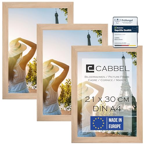 CABBEL 3er Set Bilderrahmen DIN A4 21x30 MDF Holz-Rahmen mit bruchsicherem Acrylglas, ideal für Collagen, Portraits & Urkunden in Natur von CABBEL