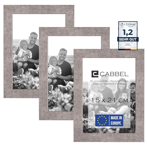 CABBEL 3er Set Bilderrahmen DIN A5 15x21 cm MDF Holz-Rahmen mit bruchsicherem Acrylglas in Grau/Beton von CABBEL