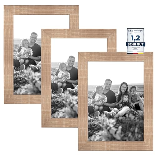 CABBEL Doppelpack (3er Set) 3x Bilderrahmen 18x24 cm, Mokka, stabiles MDF-Holz Rahmen, bruchsicherem Plexi-Glas, zum Aufhängen & Aufstellen, ideal für Fotos/Bilder/Collage von CABBEL