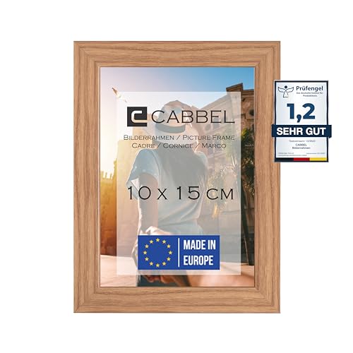 CABBEL Bilderrahmen 10x15 cm, Eiche, stabiles MDF-Holz Rahmen, bruchsicherem Plexi-Glas, zum Aufhängen & Aufstellen, ideal für Fotos/Bilder/Collage von CABBEL