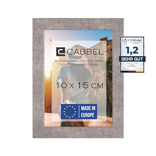 CABBEL Bilderrahmen 10x15 cm, Grau/Beton, stabiles MDF-Holz Rahmen, bruchsicherem Plexi-Glas, zum Aufhängen & Aufstellen, ideal für Fotos/Bilder/Collage von CABBEL