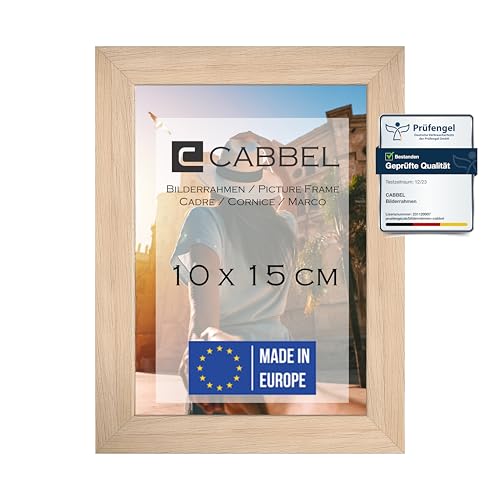CABBEL Bilderrahmen 10x15 cm, Natur, stabiles MDF-Holz Rahmen, bruchsicherem Plexi-Glas, zum Aufhängen & Aufstellen, ideal für Fotos/Bilder/Collage von CABBEL