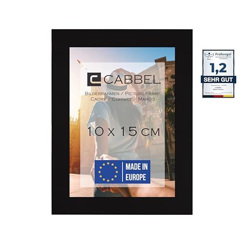 CABBEL Bilderrahmen 10x15 cm, Schwarz, stabiles MDF-Holz Rahmen, bruchsicherem Plexi-Glas, zum Aufhängen & Aufstellen, ideal für Fotos/Bilder/Collage von CABBEL